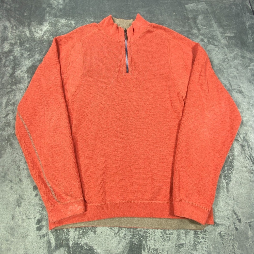 Tommy‎ Bahama Performance Pullover Men 2XL Orange Athletic Golf Knit 1/4 Zip *